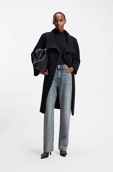 Džínsy BOSS Straight-leg jeans with rhinestone embellishments Modrá | 50546506, 1