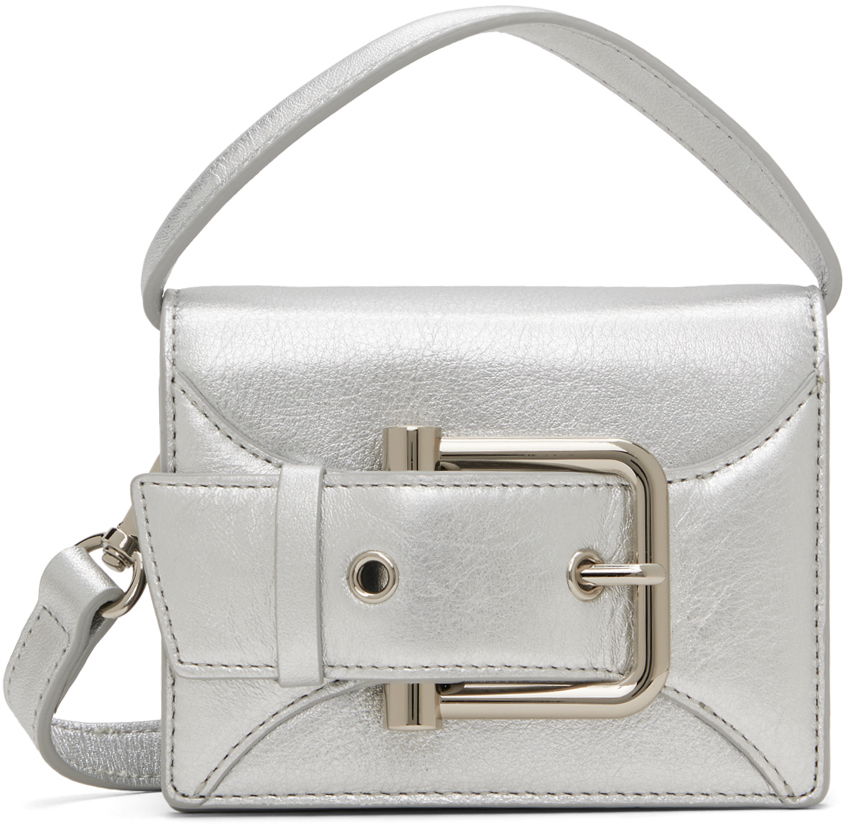 Metallic Leather Micro Shoulder Bag With Belt