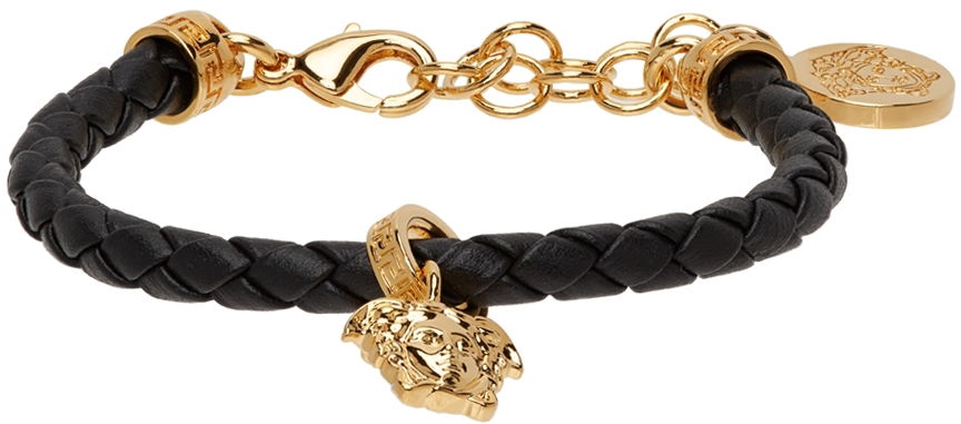 Náramok Versace Leather Braided Charm Bracelet Čierna | DG0G353 DMTN6, 0