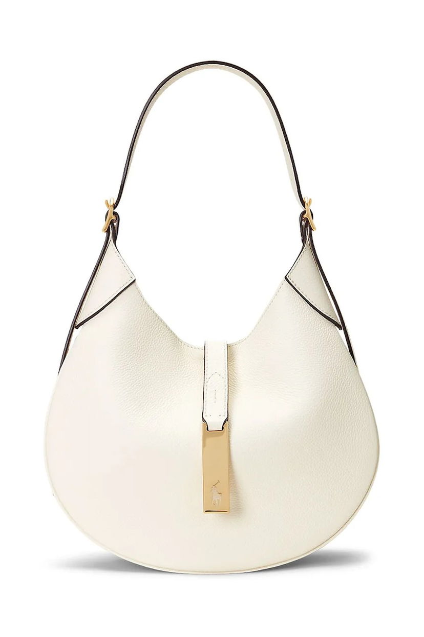 Kabelka Polo by Ralph Lauren Pebbled Leather Hobo Bag with Gold-Tone Bar Detail Biela | 428944016