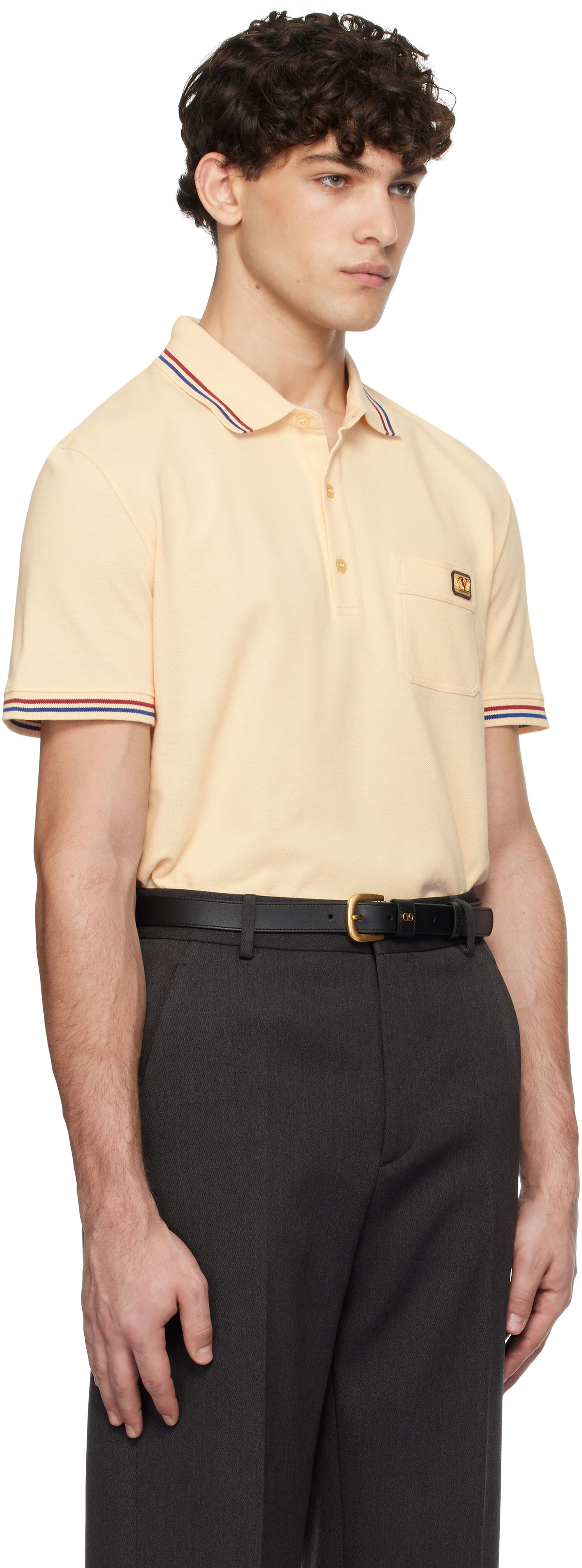 Polo tričko Valentino Signature Logo-Appliquéd Cotton-Piqué Polo Shirt Béžová | 6V3MH01KAQJ, 1