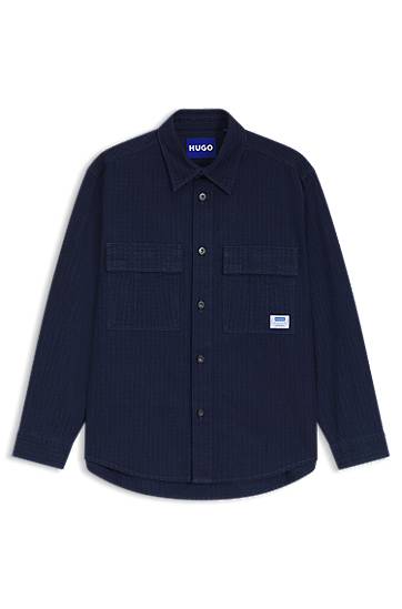 Košeľa BOSS Oversized-fit denim-look structured ripstop shirt Navy | 50549582