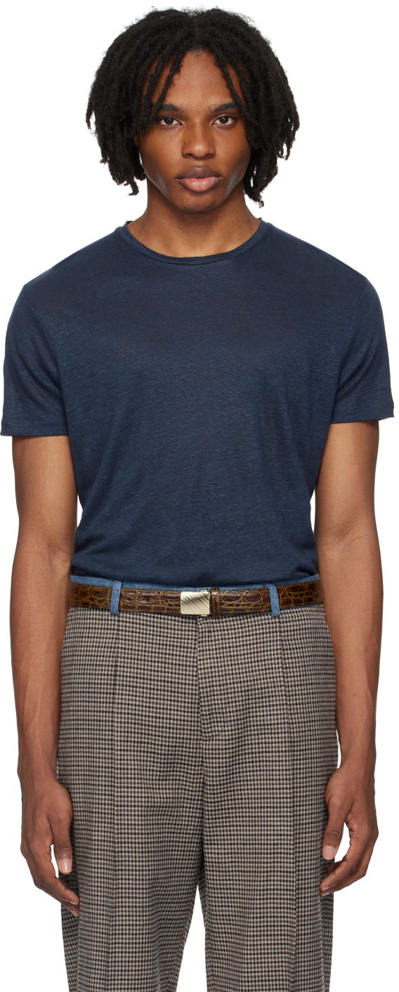 Tričko Orlebar Brown Short Sleeve Linen T-Shirt Modrá | 265745, 0