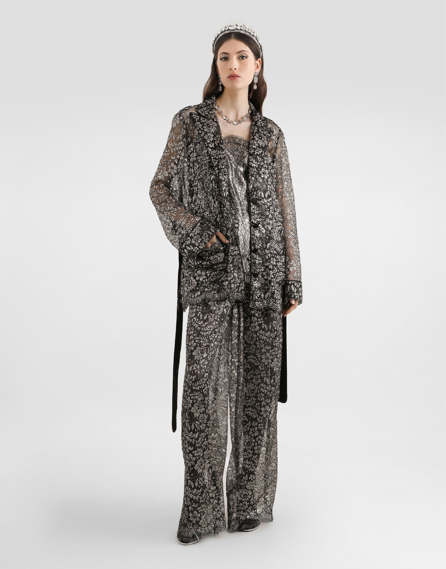Nohavice Dolce & Gabbana Lamé Lace Trousers Rôznofarebný | FTC1YTILMCFS0998, 1