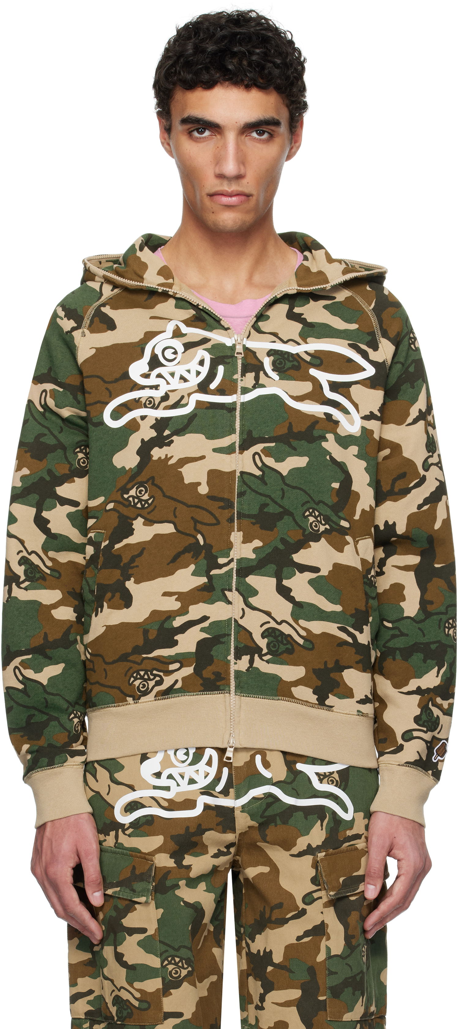 Mikina BBC IceCream ICECREAM Running Dog Woodland Camo Zip-Up Hoodie Zelené | IC24S38, 0