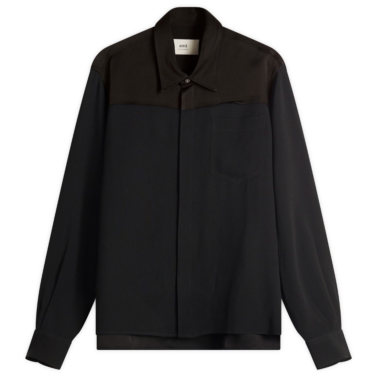 Košeľa AMI AMI Paris Mixed Material Long Sleeves Shirt Čierna | HSH020-AC0014-001, 0