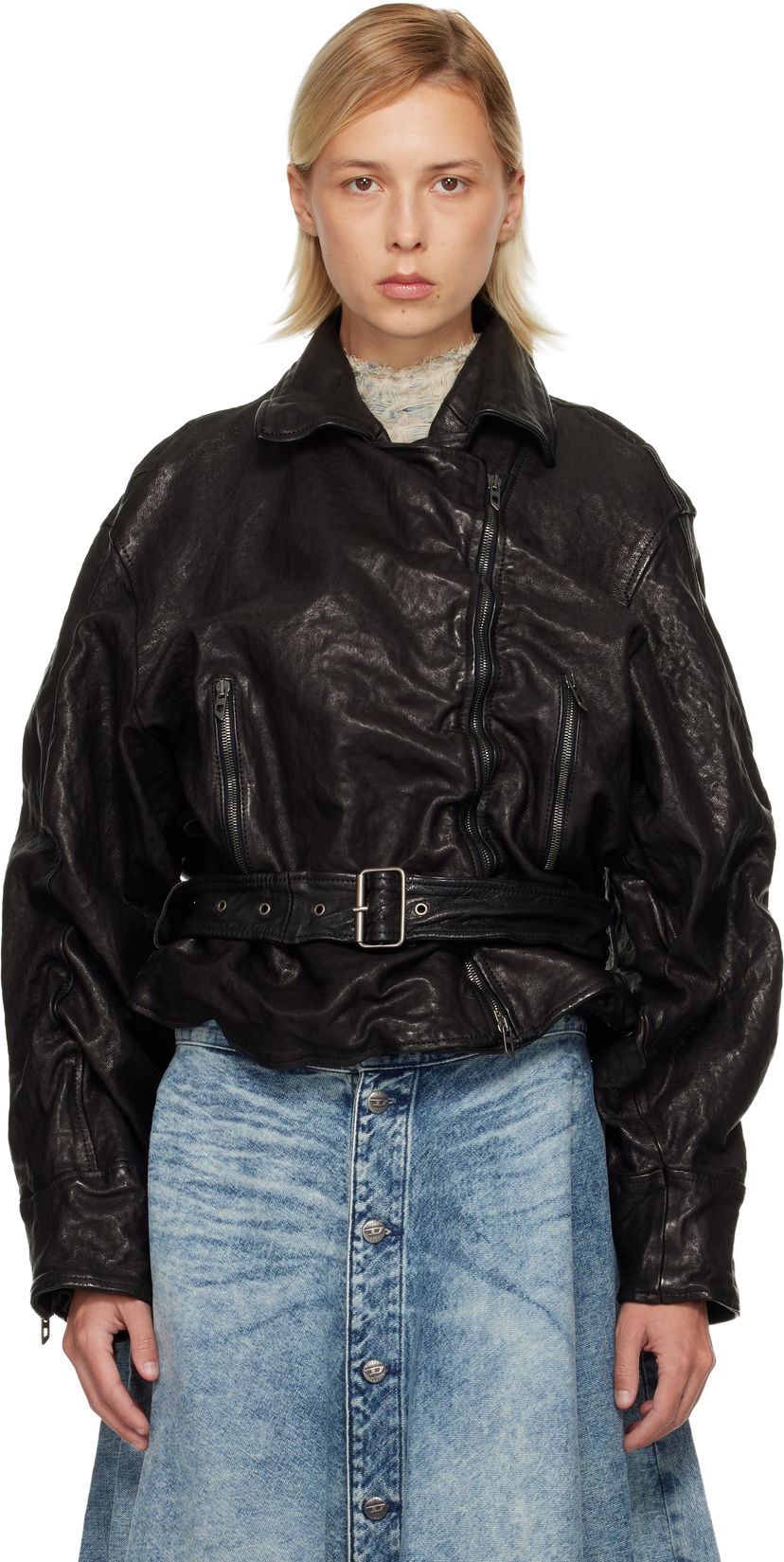 Bomber bunda Diesel L-Oys Leather Bomber Jacket Čierna | A20741 0SLCW