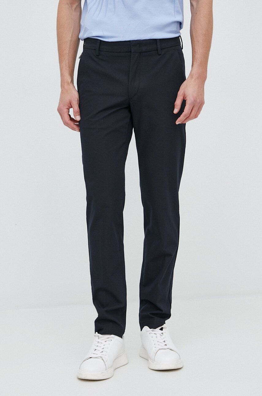 Nohavice BOSS Slim-Fit Trousers In a Cotton Blend With Stretch Navy | 50487754, 0