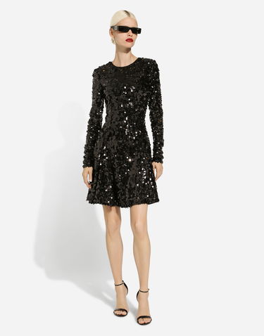 Šaty Dolce & Gabbana Sequined Long-Sleeved Party Dress Čierna | F6DHCTFLSA8N0000, 1