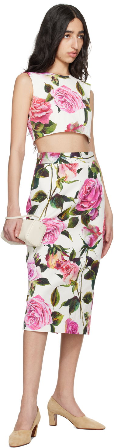 Crop Top Dolce & Gabbana Dolce&Gabbana Rose-Print Cotton Jacquard Crop Top Biela | F7AO5T FSRQJ, 3