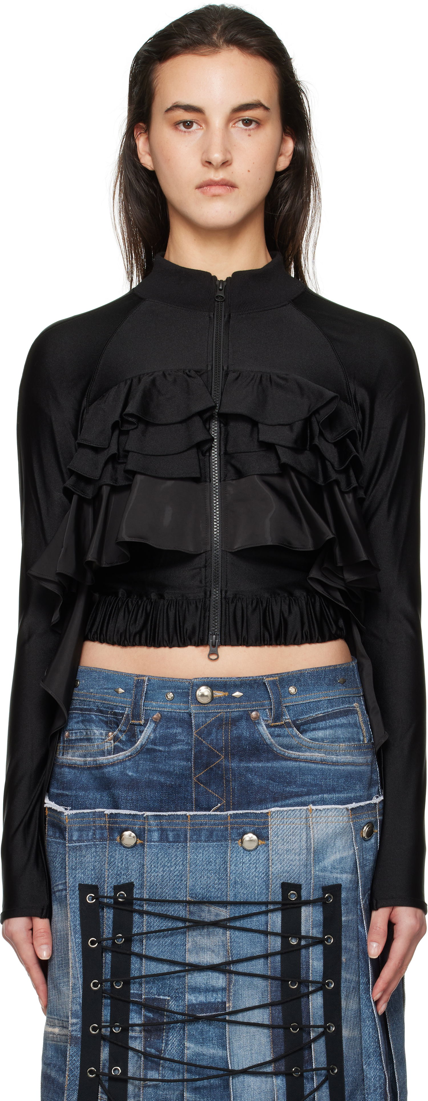 Bunda Andersson Bell Ruffle Tight Zip Up Jacket Čierna | atb1203w, 0