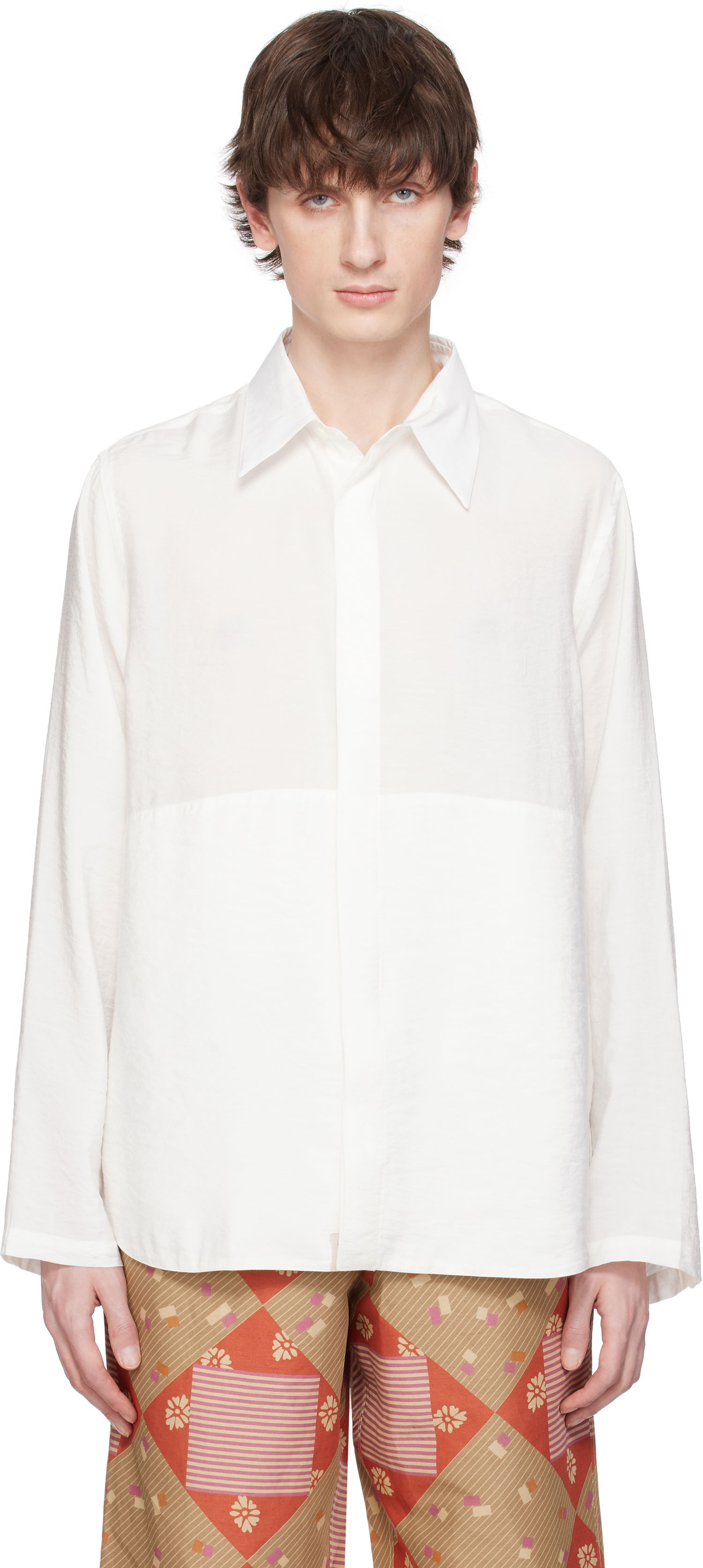 Košeľa Ranra RANRA Maker Gauze Modal Poly Classic Shirt Biela | AMSS25LS01550, 0