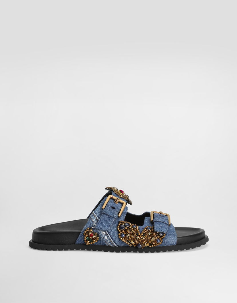 Doplnky Dolce & Gabbana Dolce & Gabbana Embroidered Denim Slides Modrá | CQ0664AN6248C609