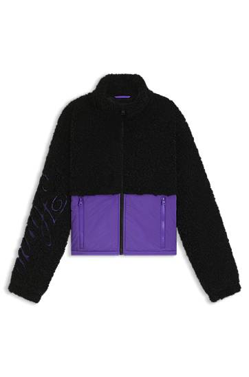 Bunda BOSS Teddy jacket with colour-blocking and embroidered logo Čierna | 50546382