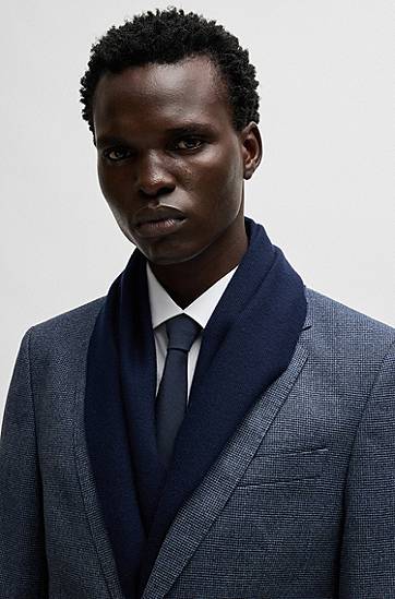 Šál BOSS Wool Scarf with Twisted Fringes Navy | 50517218, 1