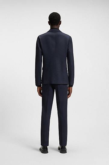 Bunda BOSS Slim-Fit Twill-Print Jersey Blazer Navy | 50544597, 1