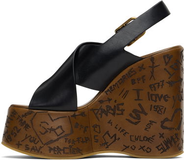 Tenisky a topánky CHLOÉ Maxime Graffiti Print Wedge Sandals Čierna | CHC24A02YLU, 2