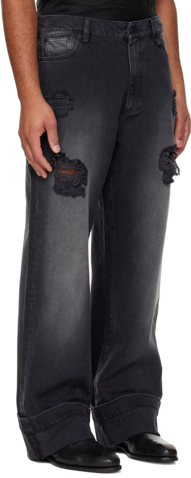 Džínsy Simone Rocha Simone Rocha Embellished Distressed Wide-Leg Cuffed Jeans Čierna | 4161B 1239D, 1
