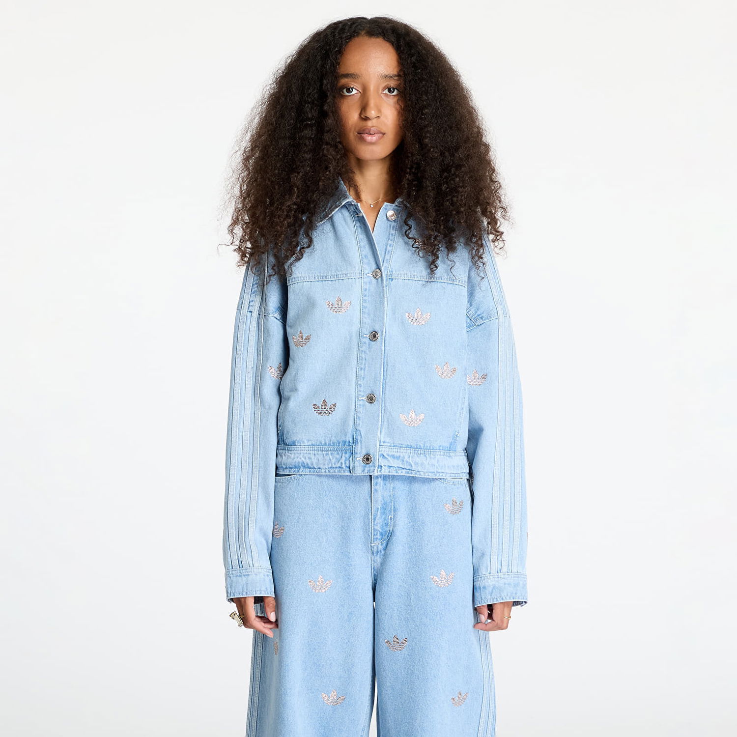 Bunda adidas Originals Denim Jacket Rhinestone Clear Blue Modrá | JN3021, 0