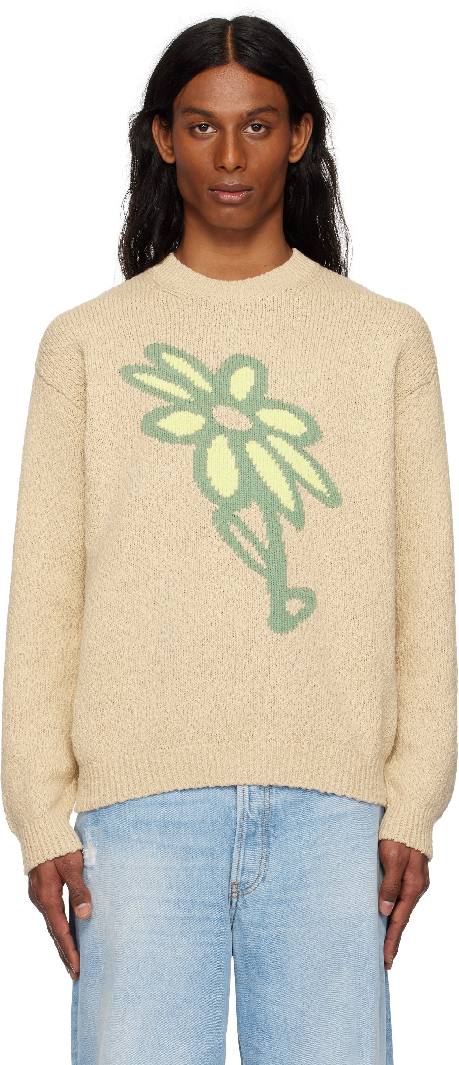 Sveter MAISON KITSUNÉ Maison Kitsuné Abstract Daisy Intarsia Sweater Béžová | OM00811KT1138, 0