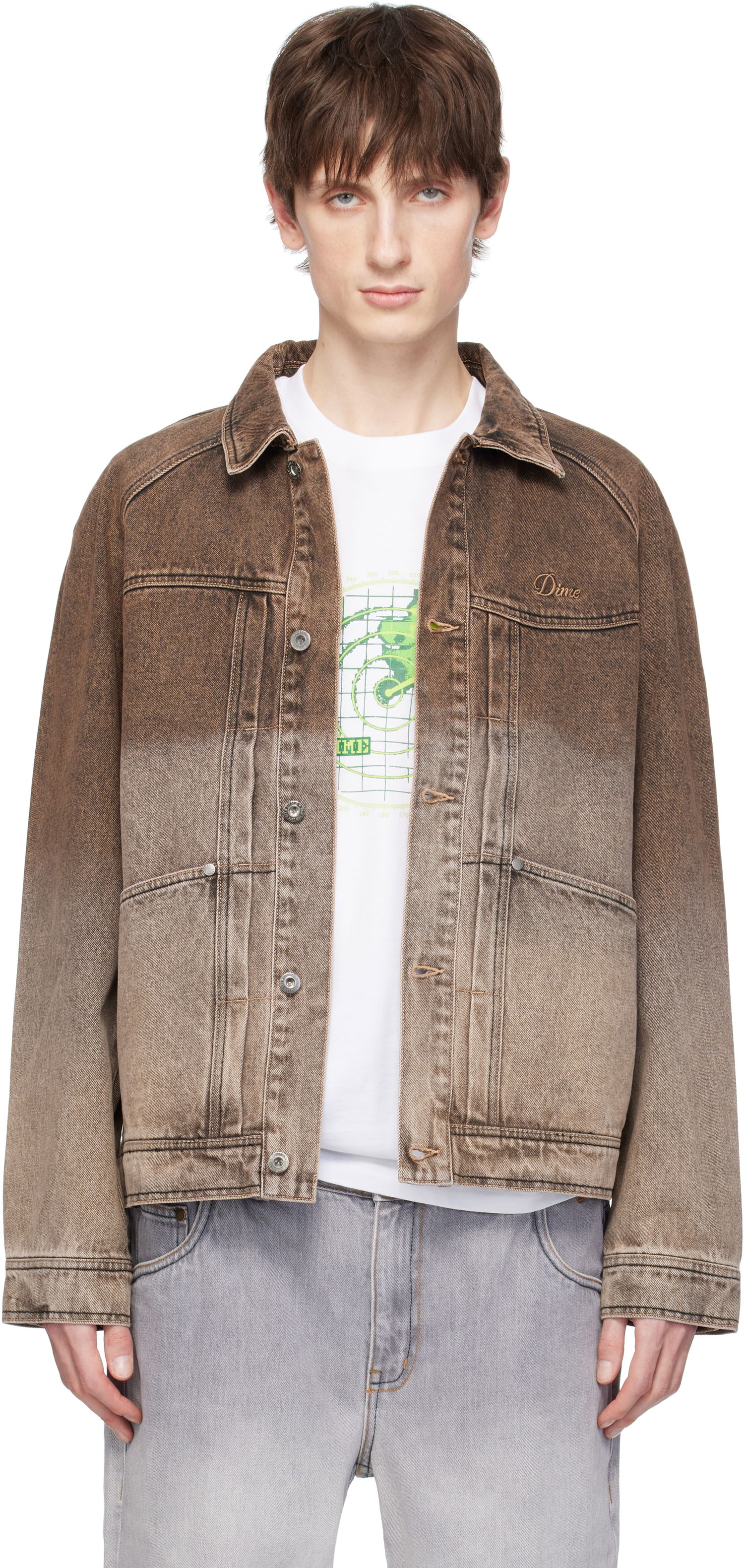 Bunda Dime Dime Gradient Denim Jacket Hnedá | DIMESP253BRW, 0