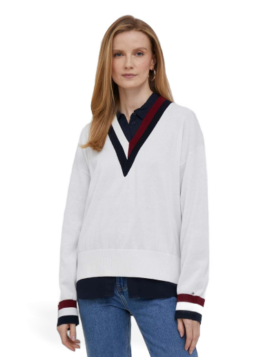 Sveter Tommy Hilfiger V-neck Sweater Biela | WW0WW39006