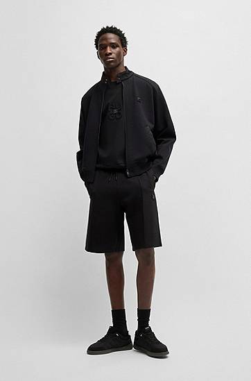 Šortky BOSS Cotton-Blend Shorts with Zigzag Stitching Čierna | 50536345, 1