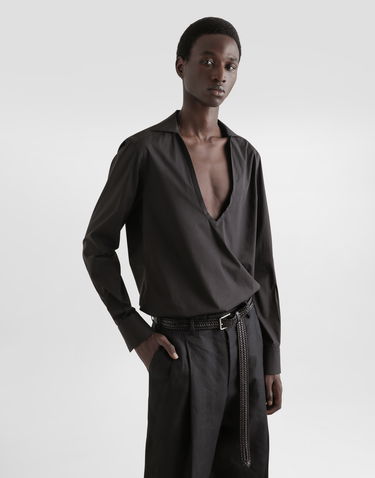 Košeľa Dolce & Gabbana Dolce & Gabbana Long-Sleeved V-Neck Cotton Poplin Shirt Čierna | G5NC6TFUEAJN0000, 3