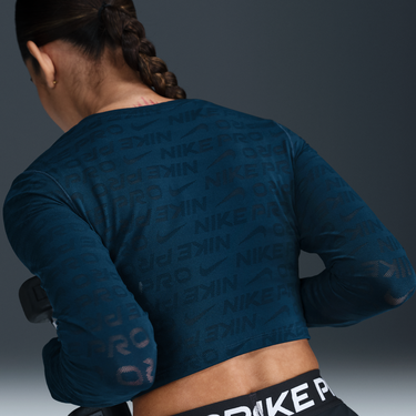 Crop Top Nike Pro Dri-FIT Jacquard Long Sleeve Cropped Top Modrá | HJ4281-478, 3