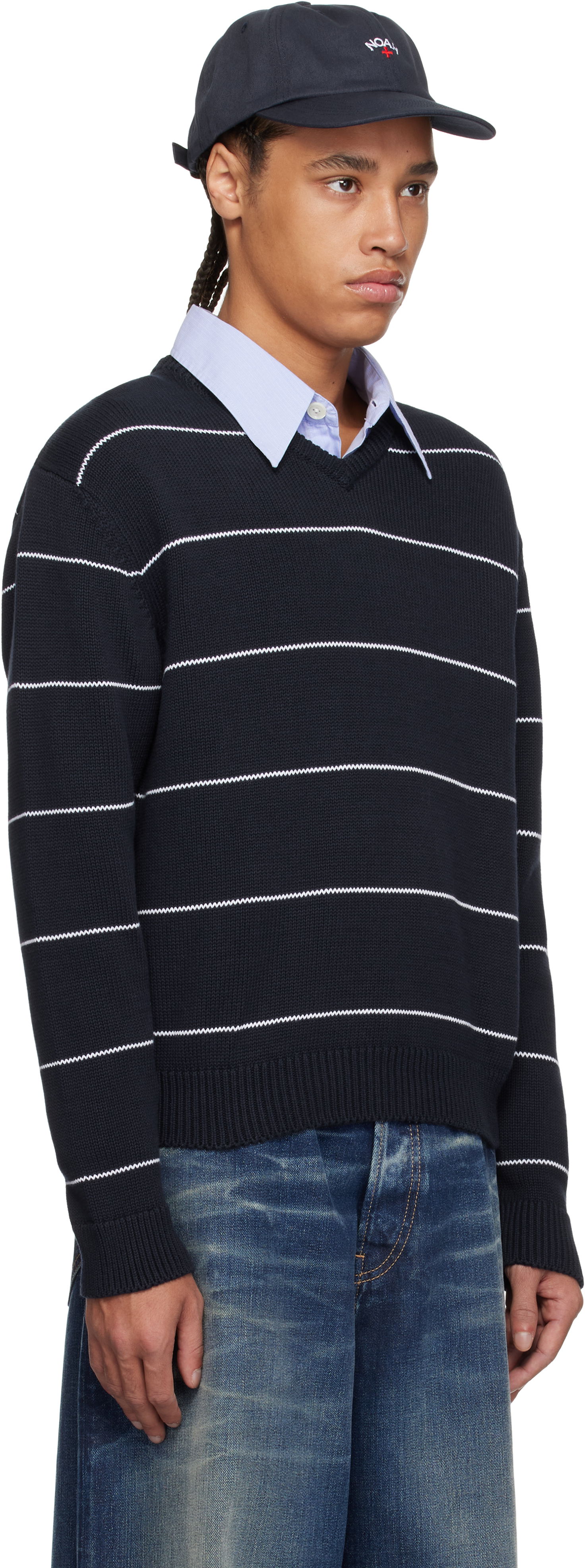 Sveter Noah Noah Striped V-Neck Sweater Navy | SW096SS25NVY, 1