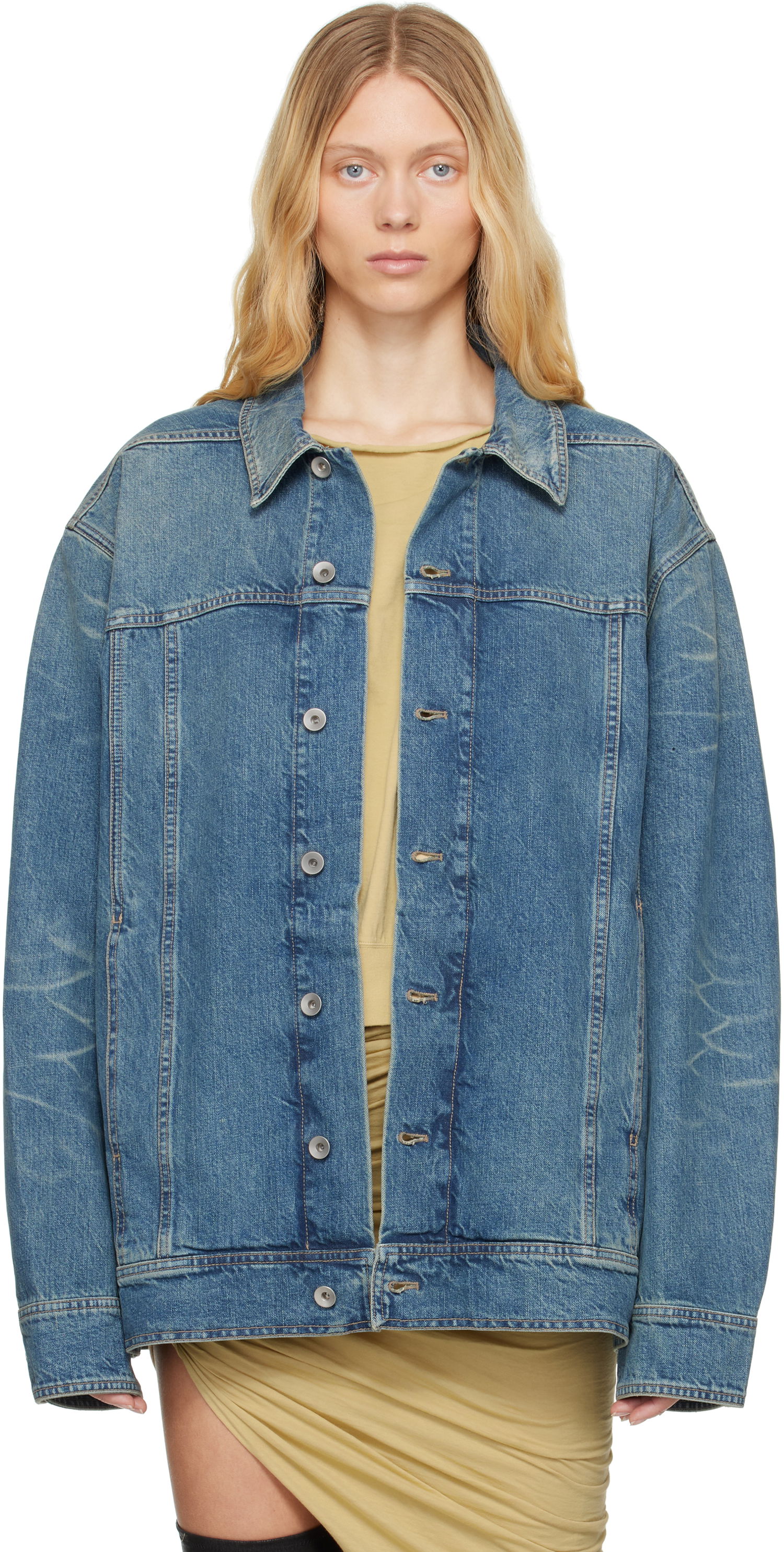 Bunda Rick Owens Rick Owens DRKSHDW Hollywood Jumbo Worker Denim Jacket Modrá | DS01E3706 DWB, 0