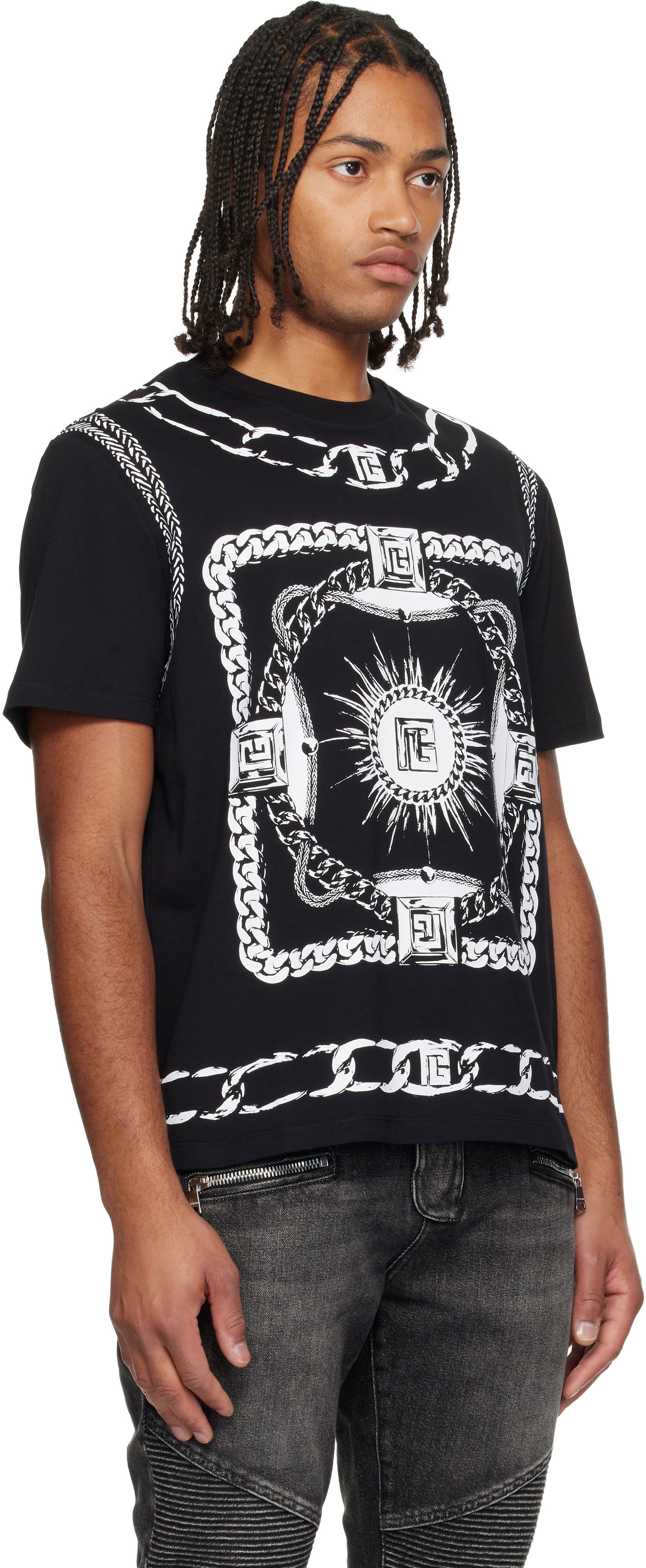 Tričko Balmain Foulard Print T-shirt Čierna | FH1EG000GF08, 1