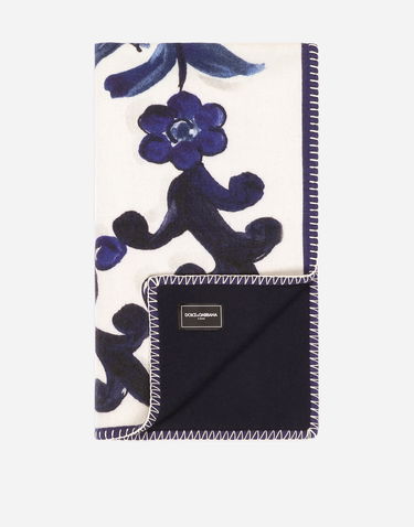 Home decor Dolce & Gabbana Baroque Floral Silk And Wool Blanket Modrá | TCE012TCAB6UB013, 1