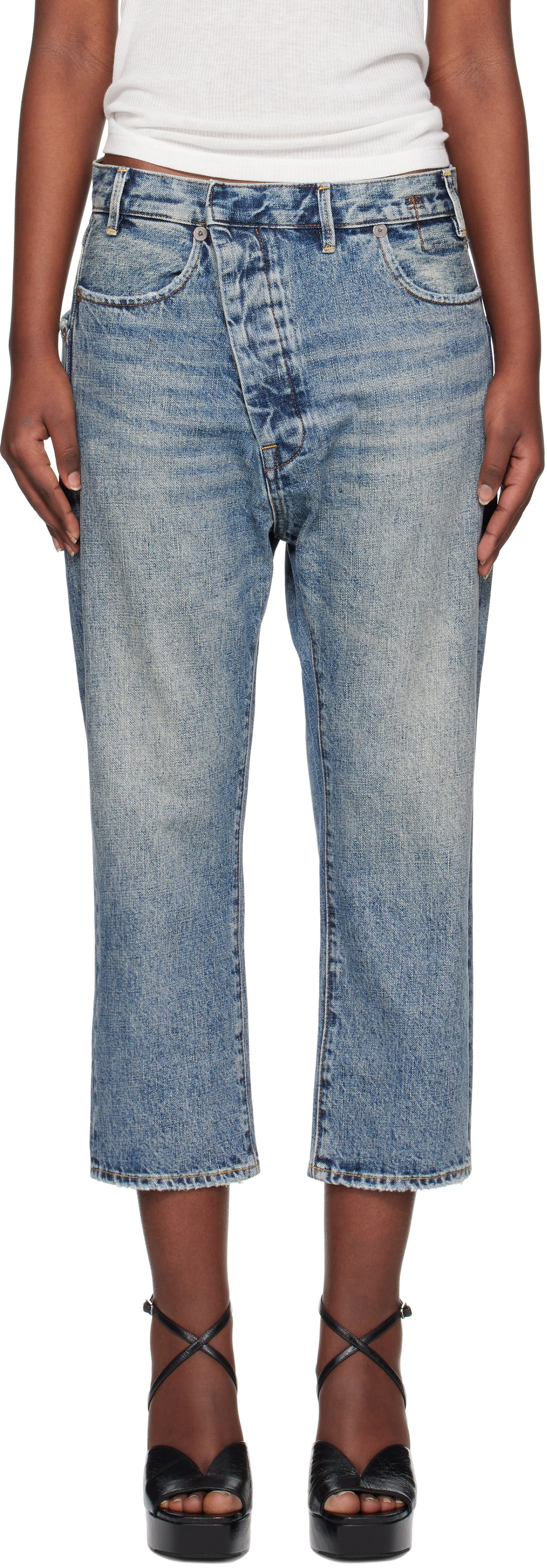 Džínsy R13 R13 Exene Cropped Distressed Jeans Modrá | R13WD139-D213A, 0