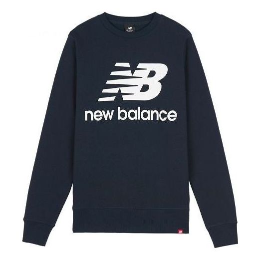 Mikina New Balance Essentials Stacked Logo Crew Sweatshirt Navy | AMT03560-ECL