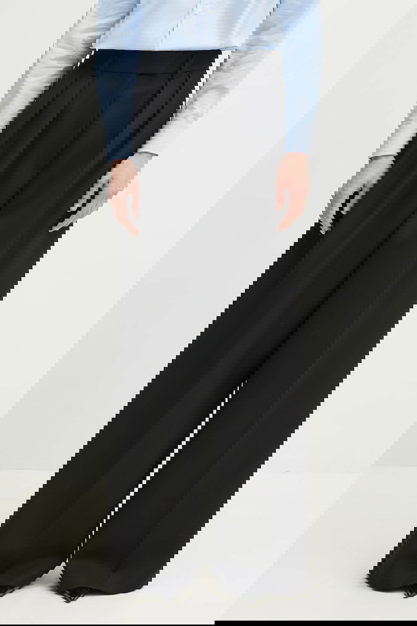 Nohavice Anine Bing Lou Wide-Leg High Waist Pleated Trouser Čierna | A.03.10389, 0