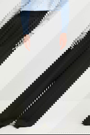 Nohavice Anine Bing Lou Wide-Leg High Waist Pleated Trouser Čierna | A.03.10389, 0