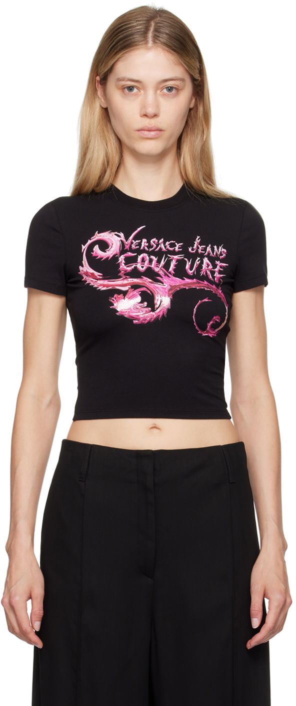 Tričko Versace Jeans Couture Black & Pink Chromo Couture Logo T-Shirt Čierna | E77HAHC00_ECJ02C