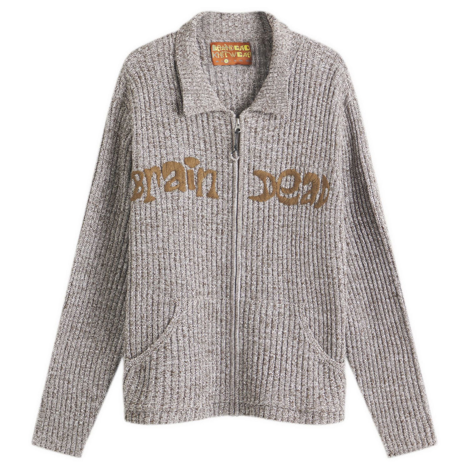 Sveter Brain Dead Brain Dead Rib Knit Cardigan, Size Large Šedá | BDS25012O043-BRN, 0
