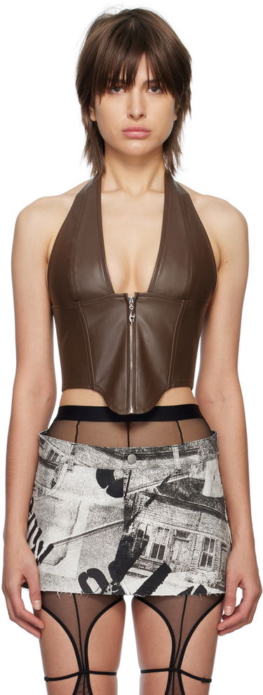 Tielko Miaou Miaou Hannah Jewett Edition Mara Faux-Leather Halter Top Hnedá | 7087VLBRN, 0