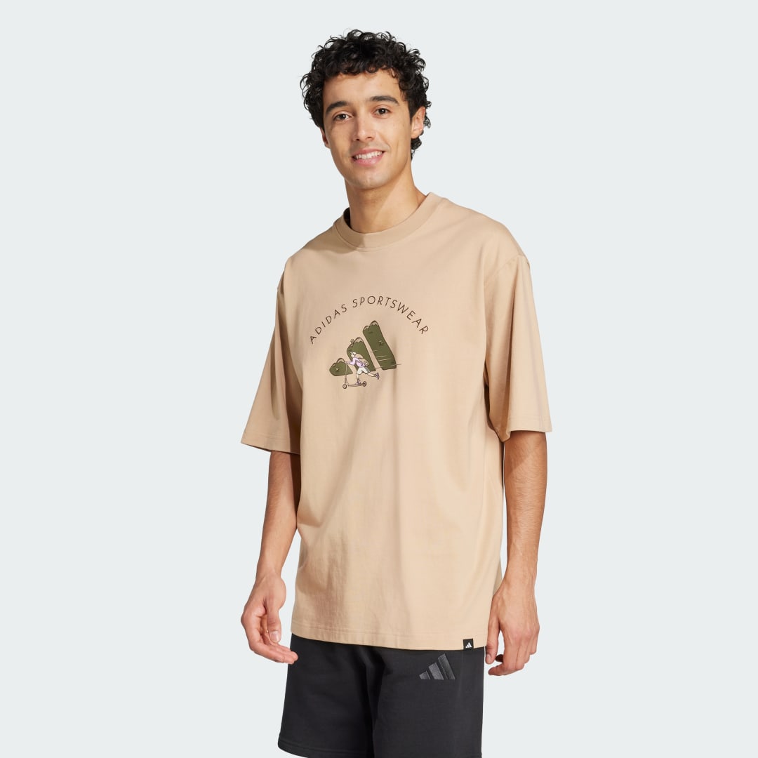 Tričko adidas Performance Codes Doodle Scooter Graphic Tee Béžová | JJ3967, 0