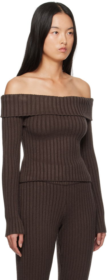Sveter GUIZIO Guizio Thalia Off Shoulder Ribbed Knit Sweater Hnedá | F24108S045, 1