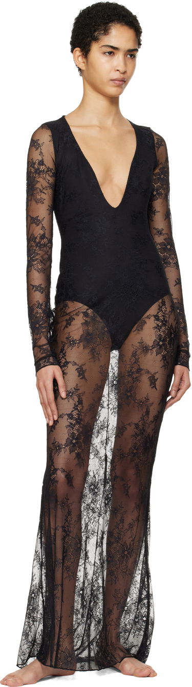 Šaty SKIMS SKIMS Ultra Fine Lace Plunge Maxi Dress Čierna | DS-DRS-6473W, 3