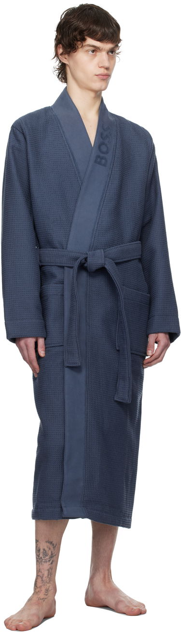 Pyžamo BOSS BOSS Waffle-Structure Dressing Robe Modrá | 50469787, 3
