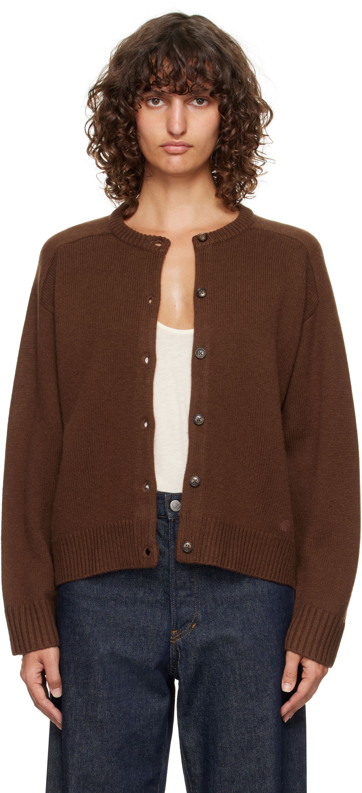 Sveter Loulou de Saison Loulou de Saison Aidar Cashmere Blend Cardigan Hnedá | AIDAR LDS, 0