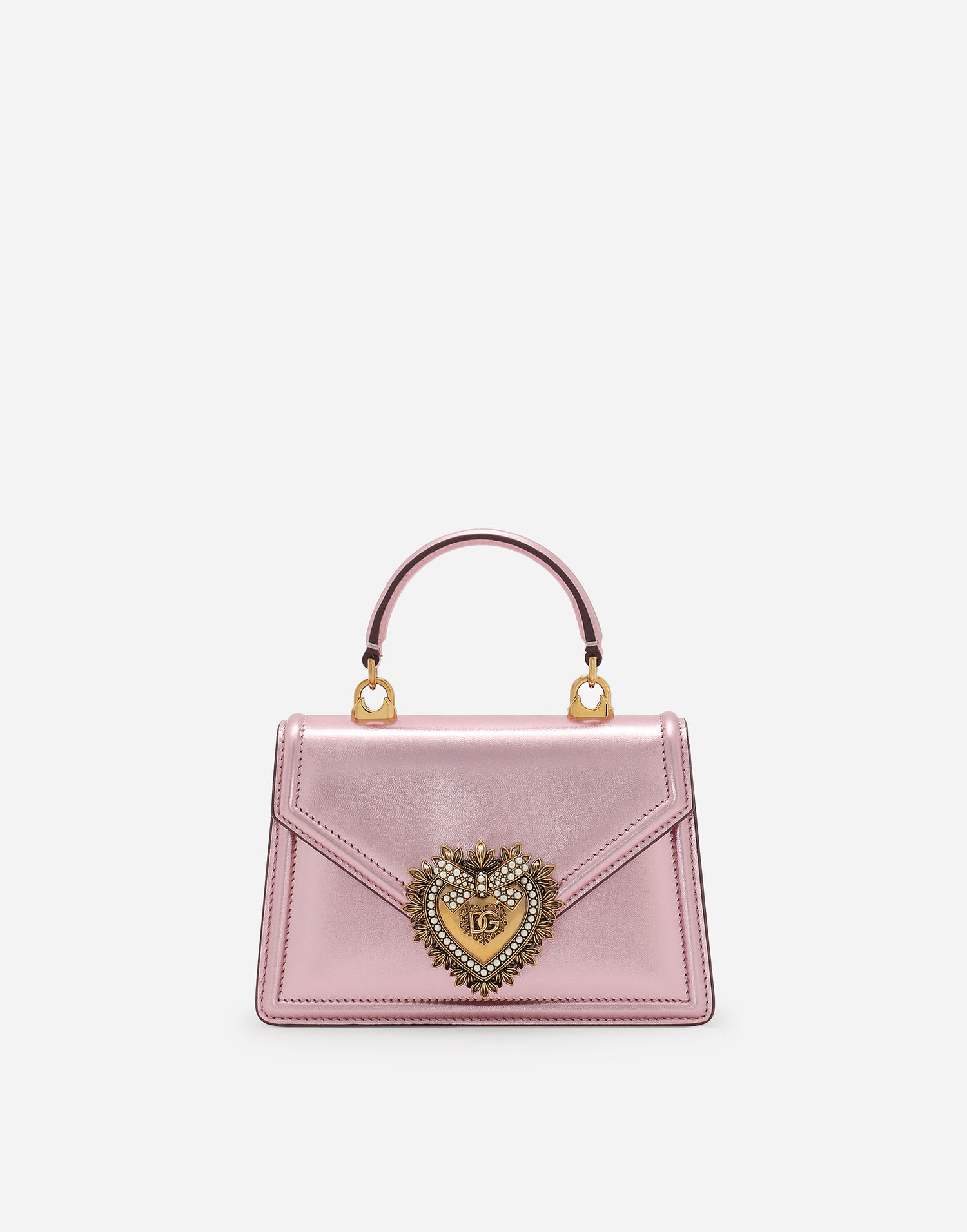 Taška cez rameno Dolce & Gabbana Dolce & Gabbana Metallic Embellished Heart Leather Shoulder and Crossbody Bag Ružová | BB6711A10168B404, 0
