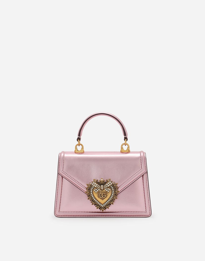 Taška cez rameno Dolce & Gabbana Dolce & Gabbana Metallic Embellished Heart Leather Shoulder and Crossbody Bag Ružová | BB6711A10168B404