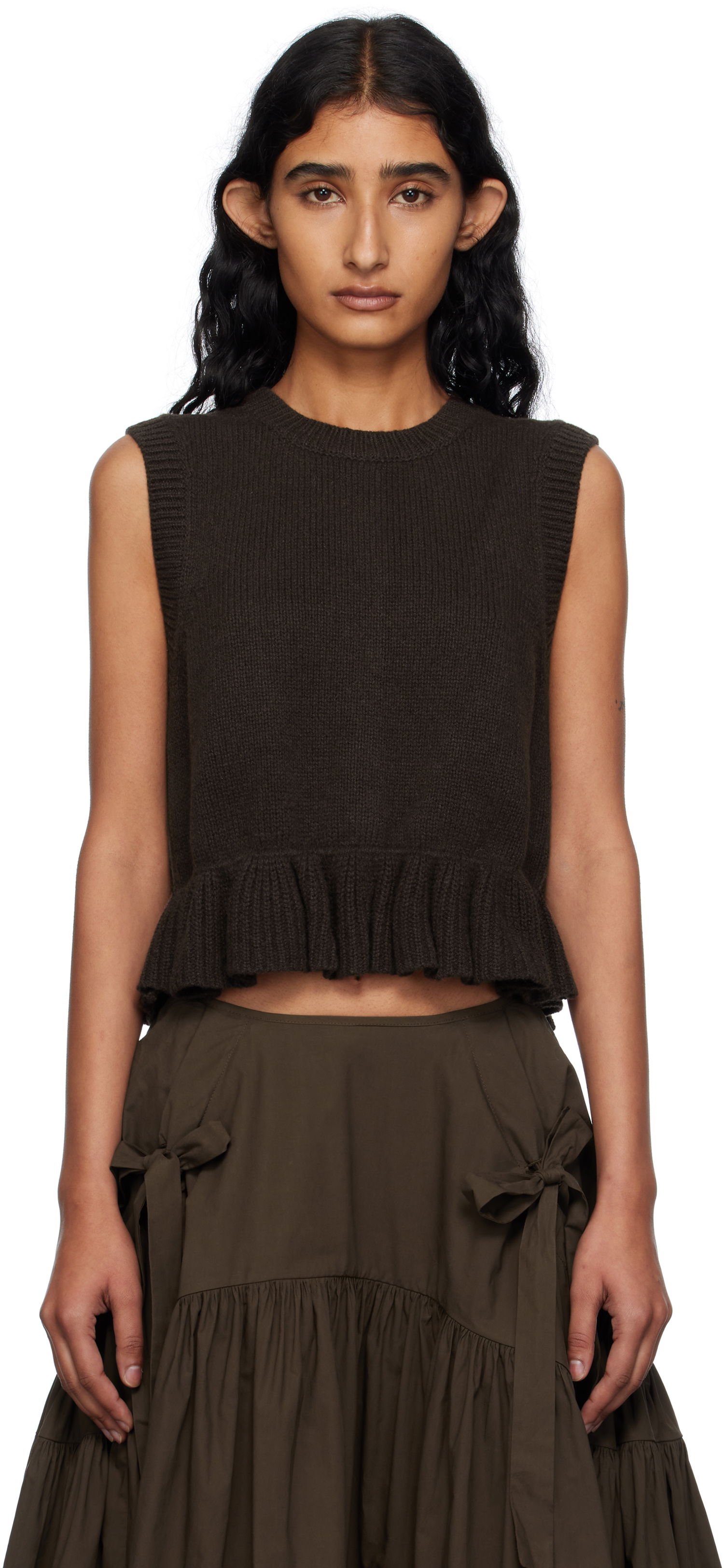 Vesta Cecilie Bahnsen Cecilie Bahnsen Bill Ruffled Hem Knit Vest Hnedá | 2.25KNI53002 BILL VEST, 0
