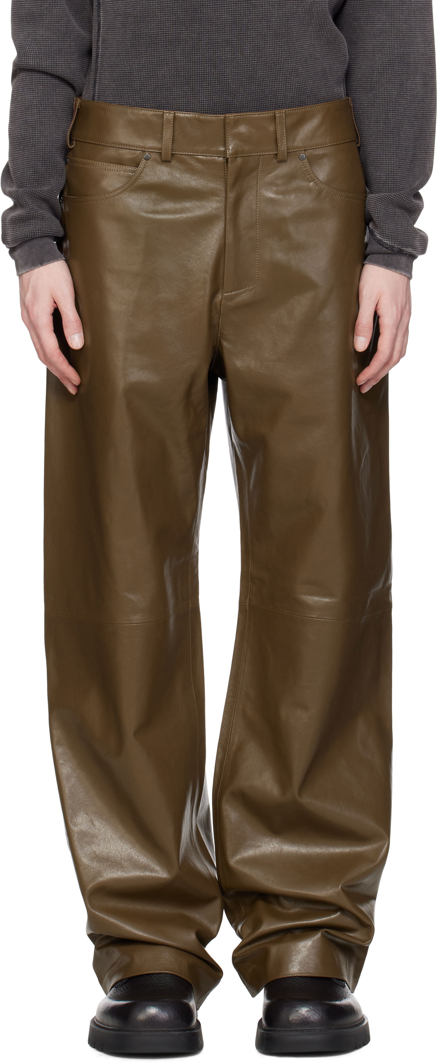 Nohavice Entire Studios Entire Studios Straight Leg Leather Pants Zelené | ESU-S25-13007-PE, 0