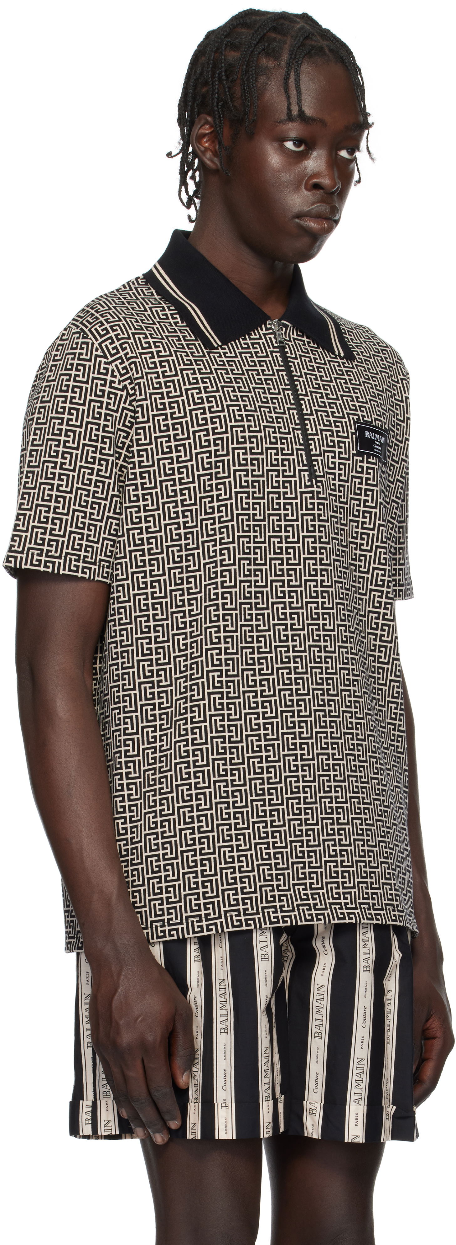 Polo tričko Balmain Maze Print Polo Shirt Šedá | EH1GC027BC90, 1